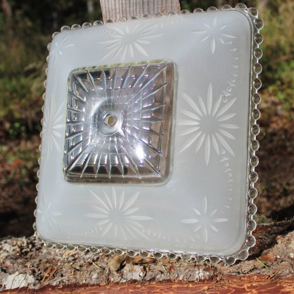 Art Deco Satin Crystal Glass Shade – Atomic Starburst Harmony House Sears 1940s - Picture 2 of 12